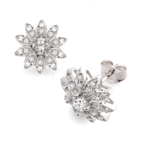 1 Carat Fleur Diamond Stud Earrings in 18k White Gold with Push Backs £999