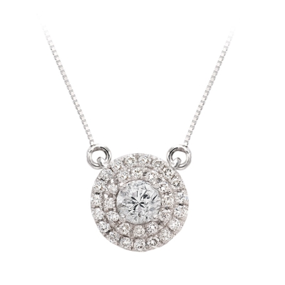 This stunning Spiral design pendant is pave set with 31 diamonds and  comes complete with a 18 inch 18k White Gold chain, ready to be worn.