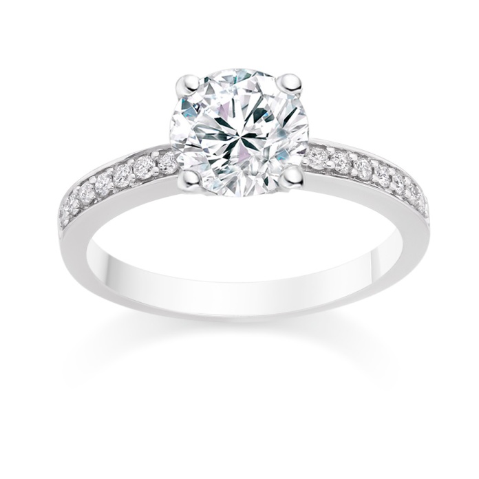 Round Cut 0.59 Carat Side Stones Engagement Ring in 18k White Gold, £1499