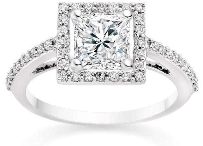 Square Halo Side Stone Engagement Ring Setting in Platinum £1399, Vashi.com